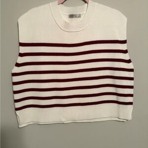 Zenana Outfitters White and burgundy Striped Sleeveless Sweater vest